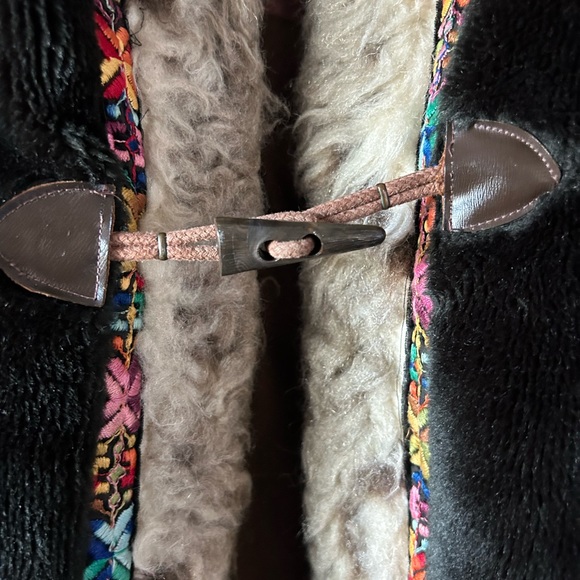 Vintage 70s Penny Lane Rustic Boho Embroidered Lined Fur Trim Coat XS-S, 2-6 - Picture 5 of 5